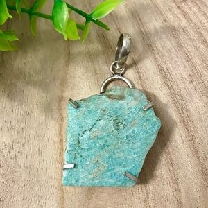 Raw Amazonite Sterling Silver Overlay Pendant 925